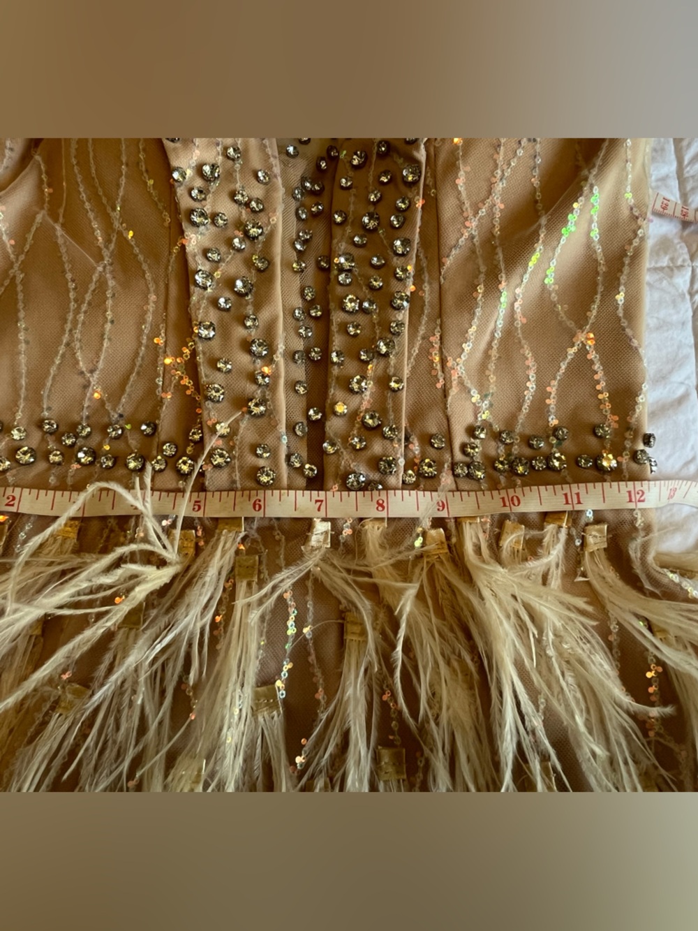 Elegant Feathered Halter Mini Dress in Champagne - Picture 13 of 14